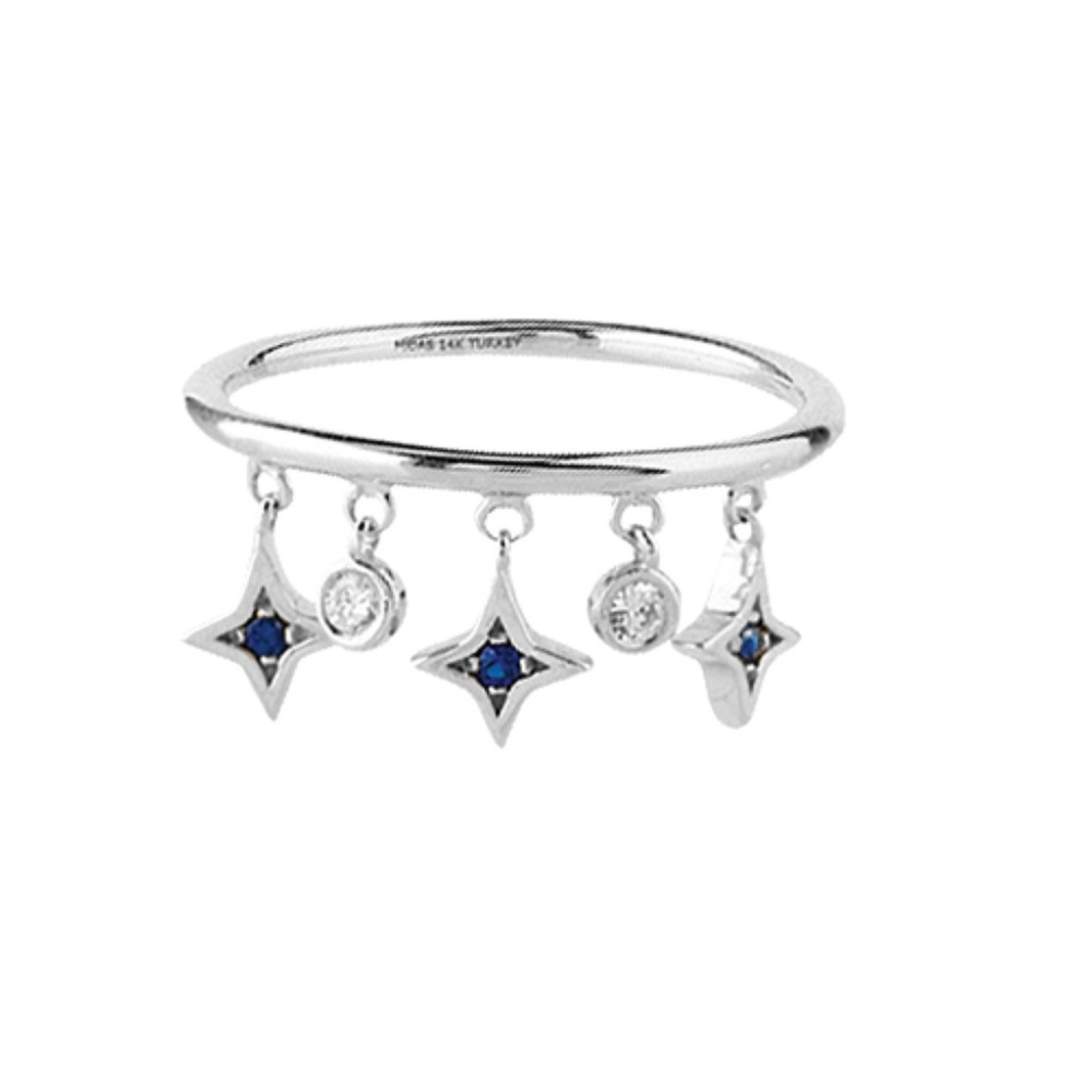 14K Gold Diamond Sapphire Dangle Element Ring